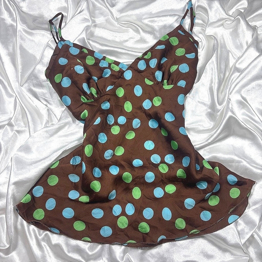 y2k vintage Meghan Nolan Polka Dot Camisole Brown Spaghetti Strap L